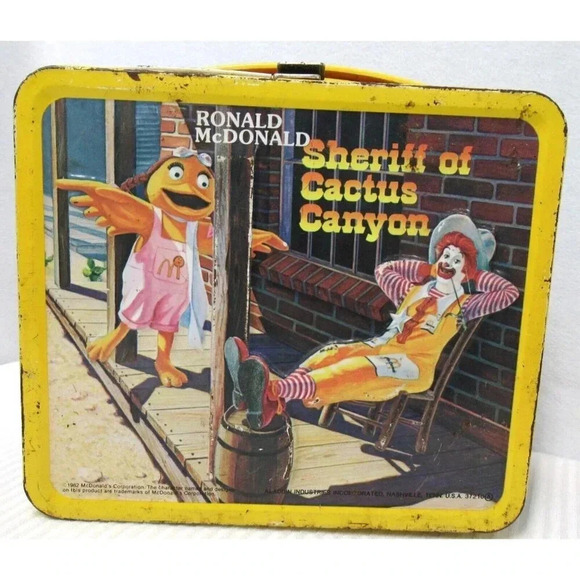 Vintage 1982 McDonald's Ronald McDonald Sheriff Cactus Canyon Metal Lunchbox - Picture 1 of 7